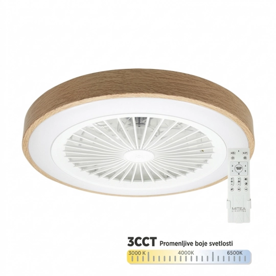 Ventilator plafonski MV5020-WD-2 boja drveta 20W sa svjetlom CCT LED 25W fi508mm sa daljinskim upravljačem Mitea Lighting — slika 1
