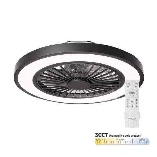 Ventilator plafonski MV5020-B crni 20W sa svjetlom CCT LED 25W fi508mm sa daljinskim upravljačem Mitea Lighting — slika 1