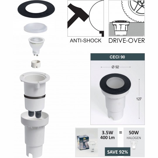 Lampa  crna spoljna ugradna okrugla  IP67 1xG9 LED S CECI 90 3L  3,5W 4000K Fumagalli — slika 2