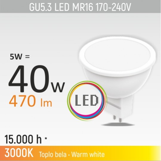 Sijalica LED 5W GU 5,3(MR16) 3000K — slika 1
