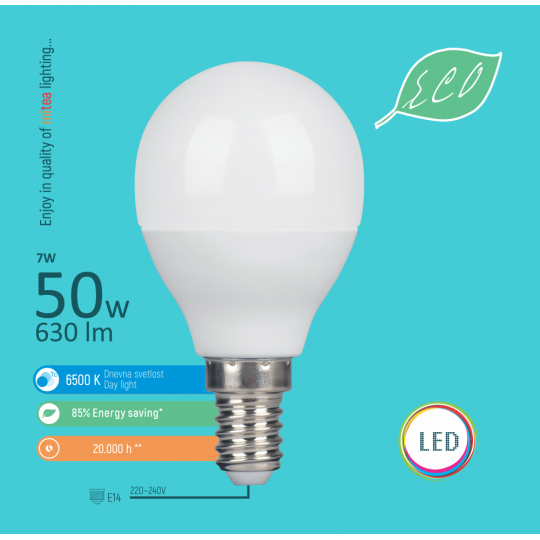Sijalica LED E14 7W G45 6500K ECO 220-240V — slika 1
