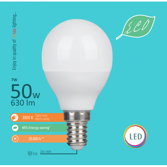 Sijalica LED E14 7W  ECO 220-240V G45 3000K — slika 2