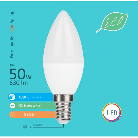 Sijalica LED E14 7W C37 4000K LED ECO sijalica 220-240V Mitea — slika 1