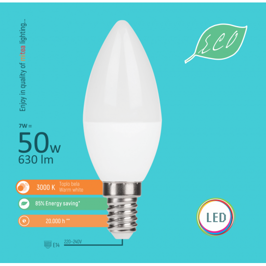 Sijalica LED E14 7W C37 3000K LED ECO sijalica 220-240V Mitea — slika 2