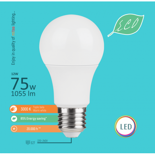 Sijalica LED 12W A60 3000K E27 220-240V — slika 1