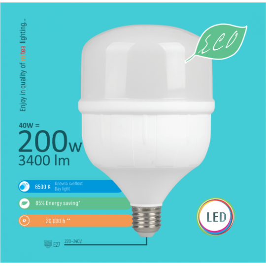 Sijalica LED E27 40W 6500K ECO 170-240V 3400L 118x186mm — slika 2