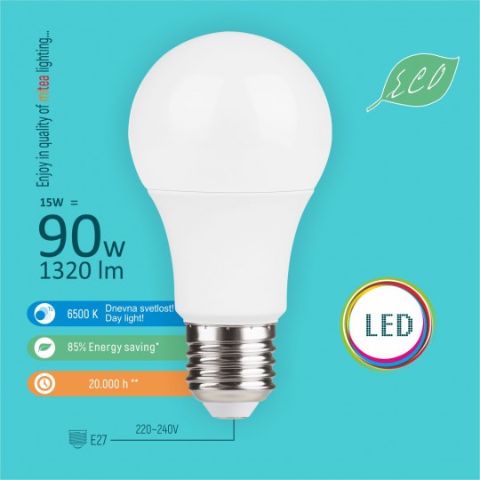 Sijalica LED E27  15W  6500K  A60  LED ECO 220-240V Mitea — slika 1
