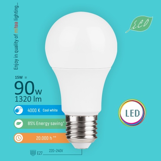 Sijalica LED E27  15W  4000K  A70  LED ECO 220-240V  Mitea — slika 2