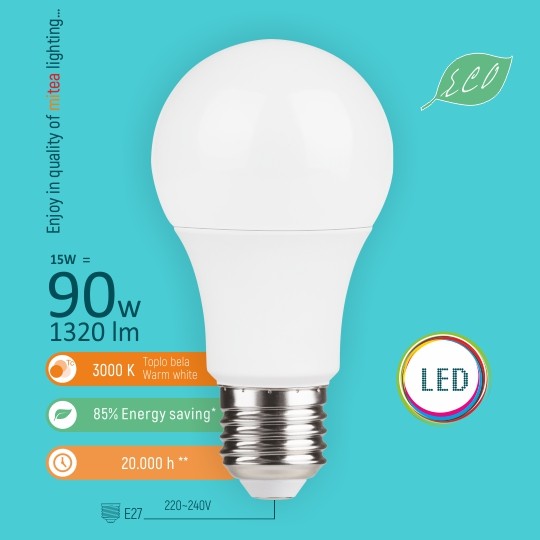 Sijalica LED E27  15W  3000K  A70  LED ECO 220-240V Mitea — slika 2