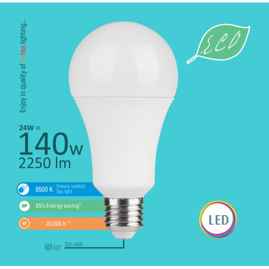 Sijalica LED E27  24W  6500K  A90   LED ECO 220-240V Mitea — slika 2