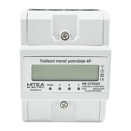 Mjerač potrošnje elek.energije trofazni  ME-STR590 100A za DIN šinu 4P 400imp/kWh 3x220/380V — slika 1