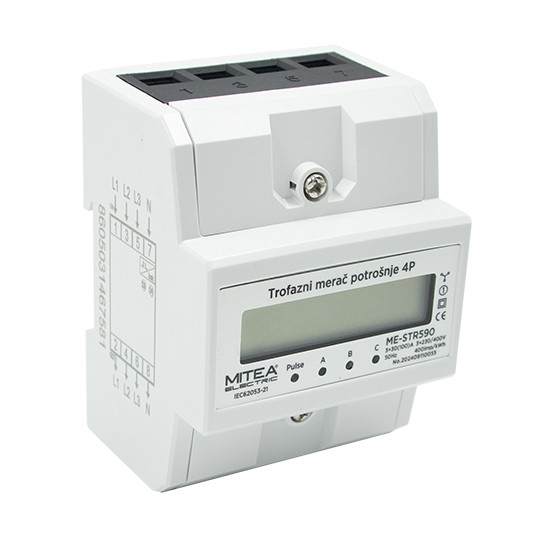 Mjerač potrošnje elek.energije trofazni  ME-STR590 100A za DIN šinu 4P 400imp/kWh 3x220/380V — slika 2