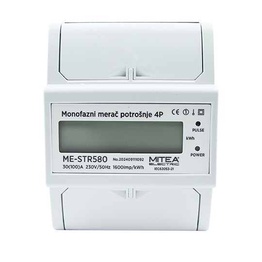 Mjerač potrošnje elek.energije ME-STR580 100A monofazni  za DIN šinu 4P 1600imp/kWh 2 — slika 1