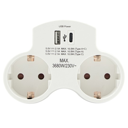 Razvodnik PM-48 16A 250V dvostruki+USB 1xTipA+1xTipC punjač — slika 1