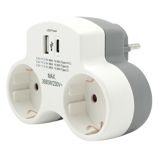 Razvodnik PM-48 16A 250V dvostruki+USB 1xTipA+1xTipC punjač — slika 2