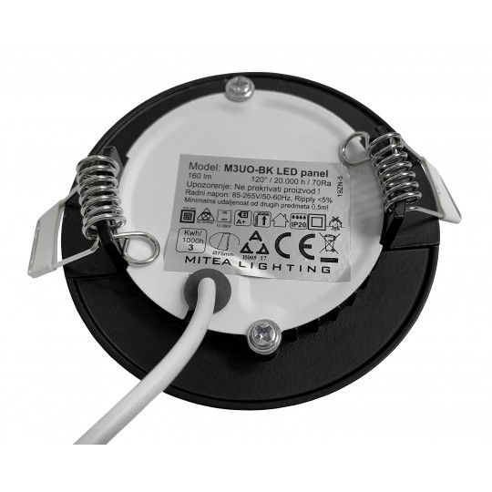 Panel LED M3UO-BK crni ugradni okrugli 3W 6500K — slika 3