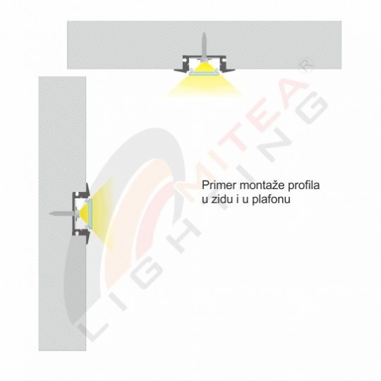 Aluminijumski profil za LED trake M508-C crni ugradni 2000x17.4x7mm set sa difuzerom — slika 4