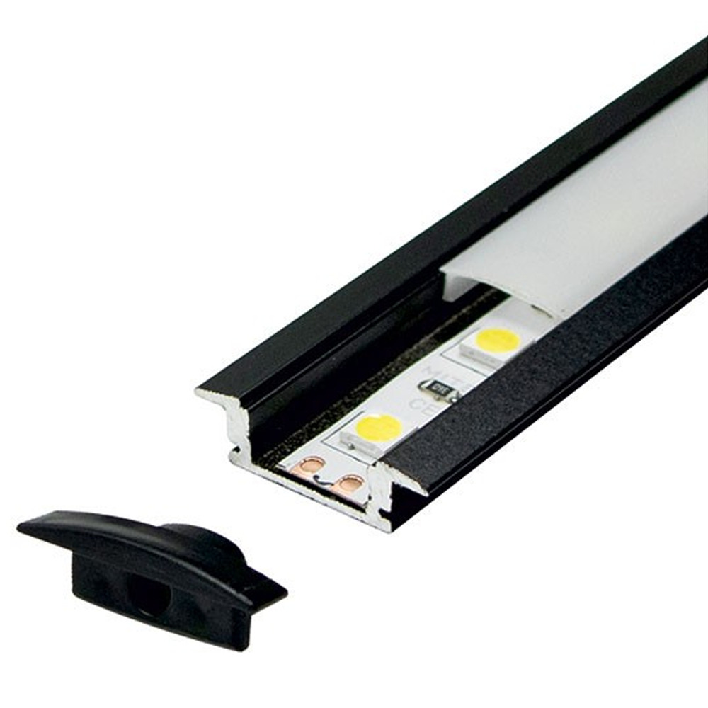 Aluminijumski profil za LED trake M508-C crni ugradni 2000x17.4x7mm set sa difuzerom — slika 1