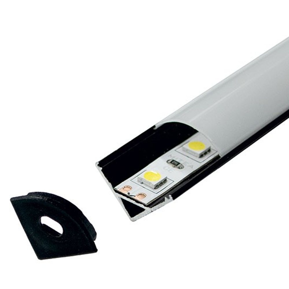 Aluminijumski profil za LED trake ugaoni crni M601C 2000x16x16mm set sa difuzerom — slika 1