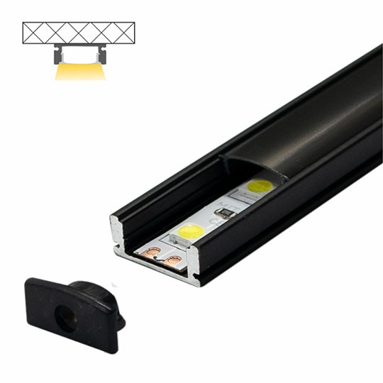 Aluminijumski profil za LED trake nadgradni M509-CC crni  2000x17.4x7mm set sa crnim difuzerom — slika 3