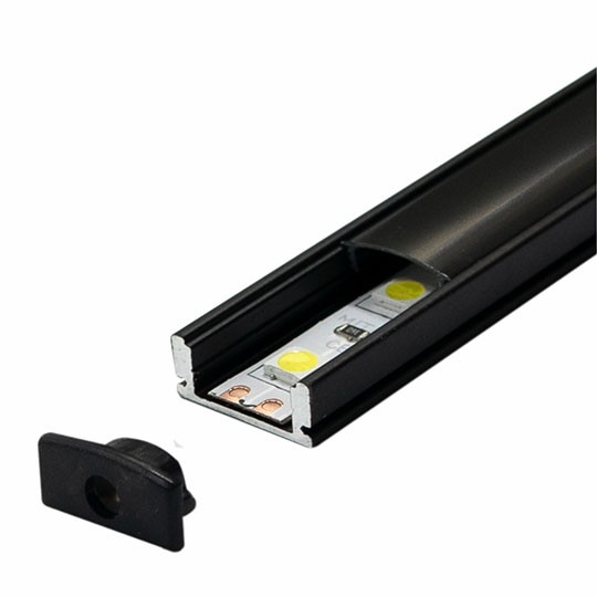 Aluminijumski profil za LED trake nadgradni M509-CC crni  2000x17.4x7mm set sa crnim difuzerom — slika 1
