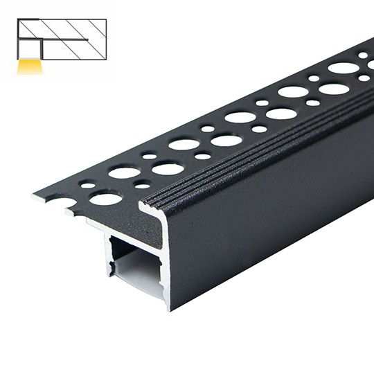Aluminijumski profil za LED trake MA06-C crni ugradni 40x22x2000mm sa difuzerom 2m stepenice — slika 3