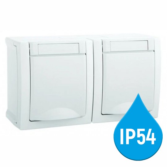 Utičnica Panasonic šuho horizontalna dupla II OG bela 16A 250V IP54 WPTC4800-2WH EU2 PACIFIC — slika 2