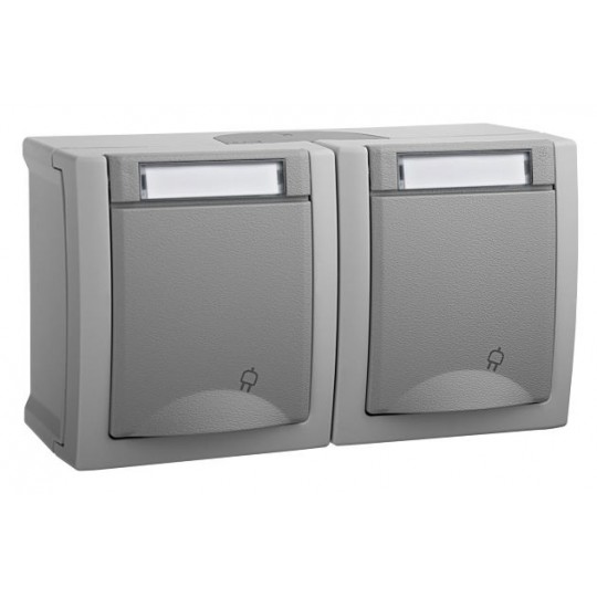 Utičnica Panasonic šuho horizontalna dupla  II OG siva 16A 250V IP54 WPTC4800-2GR EU2 PACIFIC — slika 1