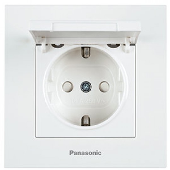 Utičnica Panasonic šuko bela sa poklopcem II +DZ vijčana 16A 250V WKTC0210-2WH EU4 Karre Plu — slika 1