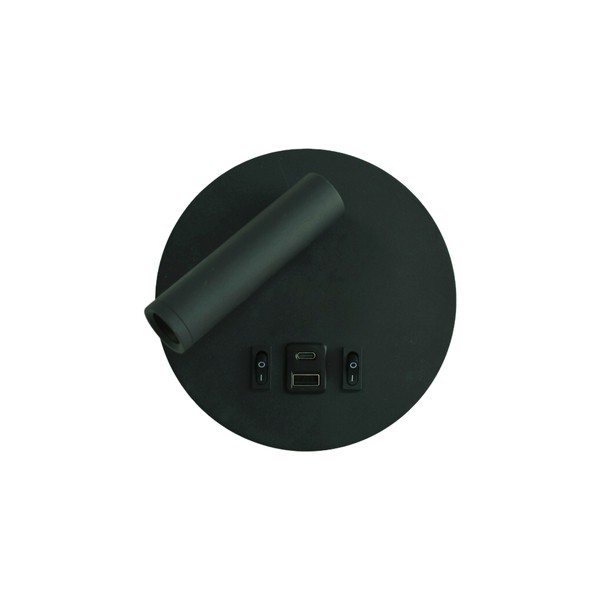 Lampa LED zidna dizajn crna krug 3+7W 3000K 2 prekidača USB+TYP C  Φ150x70mm 150+500Lm — slika 1