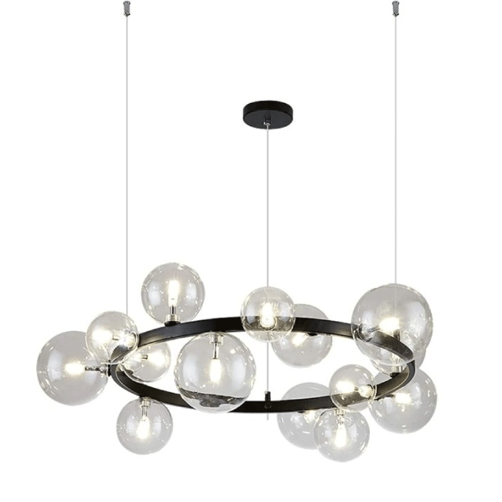 Luster visilica 15xG9 crni prozirne kugle krug 850 mm — slika 1