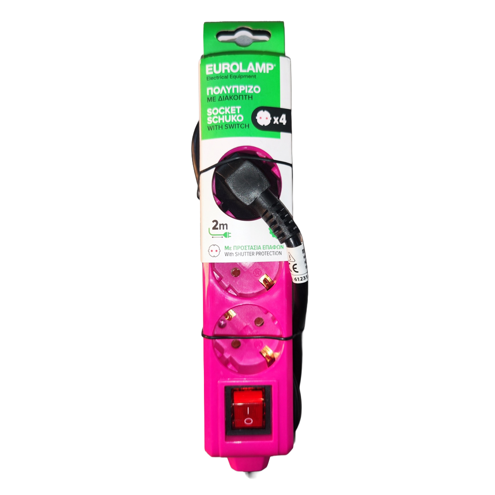 Prenosna priključnica sa prekidačem 2 m 4 mjesta 3x1,5 mm PINK — slika 1