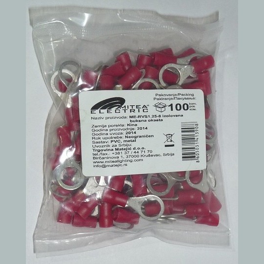 Buksna Izolovana okasta  ME-RVS1.25-8 Presek provodnika: 0,5~1,5 mm2    100kom/vr Mitea Electric — slika 1
