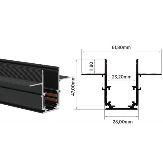 Šina Magnetna 1m 12mm slim ugradna (za namestaj) crna za 48V LED — slika 2